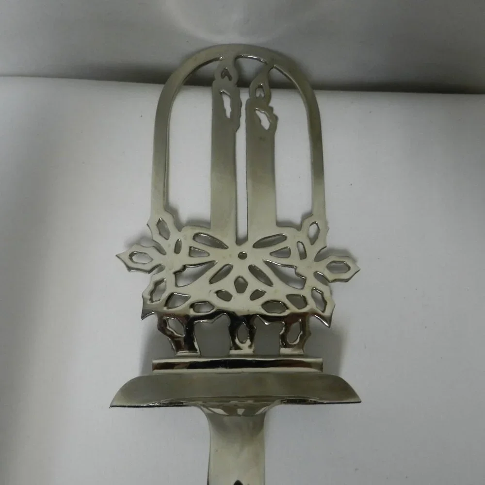 Vintage Candle Poinsettia Snowflake Christmas stocking holder hanger Silver tone